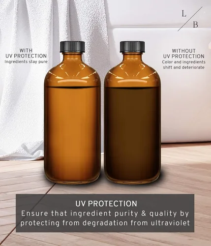 Vista 8 de LiBa Paquete de 2 botellas de vidrio ámbar, botella de spray vacía recargable de 16 onzas para limpieza, aceites esenciales, cabello, plantas