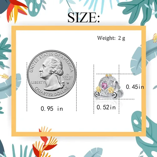 Vista 6 de QeenseKc Cenicienta Calabaza Carro Charm Cuento de hadas estilo Disney pulsera Pandora