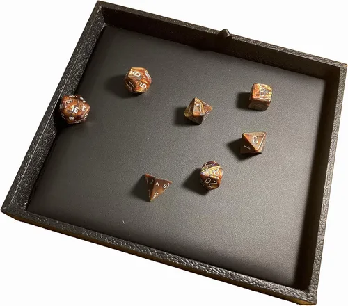 Vista 9 de N'icePackaging - Bandeja de dados acolchada negra de lujo con bolsa de dados de viaje de arpillera marrón - para juegos de rol/mesa/D&D 5e / rodar