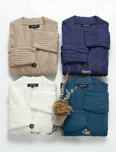 Vista 6 de MEROKEETY - Cárdigan largo de punto trenzado para mujer, suéter tejido de manga larga, abierto por delante y con botones, ropa para exteriores