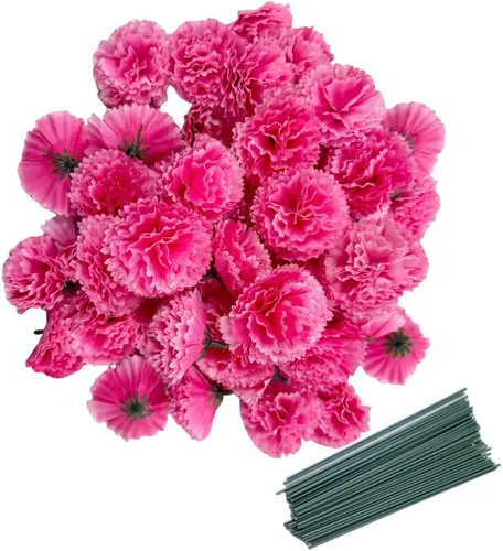 Vista 12 de Rikyo Juego de 50 cabezas de flores de clavel de seda artificial con tallos, rellenos de jarrón, cabezas de flores de caléndula para decoración
