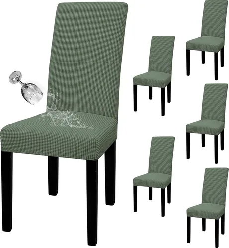 Vista 26 de Easy-Going - Juego de 2 fundas para sillas de comedor 100% impermeables, de tela Jacquard elástica, fundas protectoras removibles y lavables