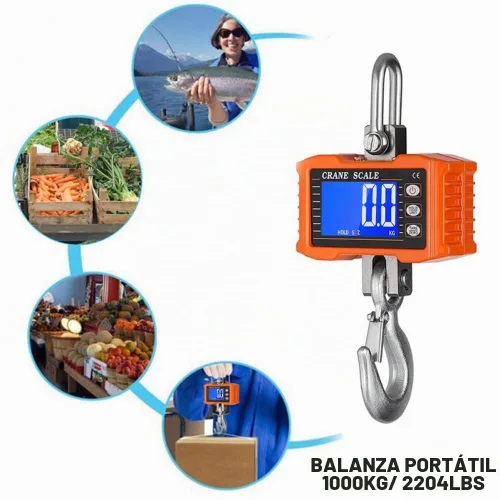 Vista 4 de Báscula digital de grúa, báscula colgante resistente 2200lb/1000Kg, Backlight LCD Screen, Unit Change/Data Hold/Tare/Zero for