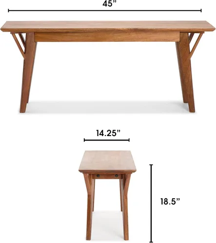 Vista 3 de Finch Stratford - Banco de entrada de mediados de siglo, asiento de madera maciza para comedor o pasillo, diseño rústico moderno de granja, marrón
