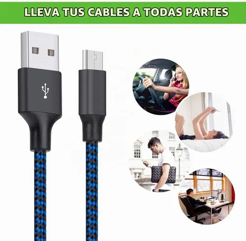 Vista 9 de Cable micro USB, 3 unidades, cargador Android de 10 pies, cable de carga Azul