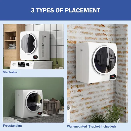 Vista 8 de HOMCOM Secadora de ropa portátil, secadora de ropa compacta con tambor de acero inoxidable de 1.5 pies cúbicos, secado inteligente, secadora