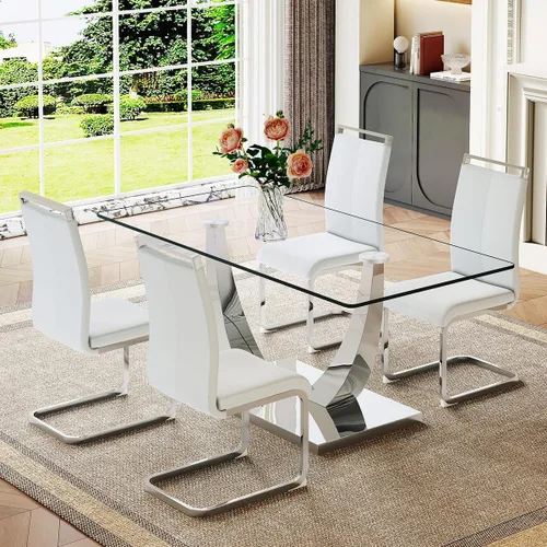 Vista 71 de Mesa de comedor moderna para mesa de comedor de mármol sintético de 4/6, 63 pulgadas, mesa de cocina rectangular, mesa de cocina y comedor de fácil