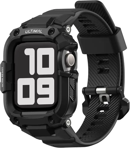 Vista 21 de ULTIMAL Correa resistente compatible con Apple Watch Band de 1.614 pulgadas, 1.575 pulgadas, SE3 SE2 SE Series 9/8/7/6/5/4 con funda, correa a
