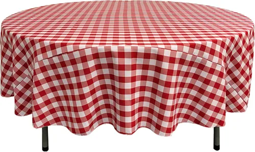 Vista 31 de Mantel LA Linen, redondo, a cuadros, polivinílico, 51 pulgadas.