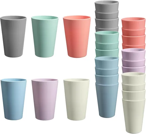 Vista 17 de Juego de 24 vasos de plástico irrompibles, vasos de plástico reutilizables de 20 onzas, vasos de agua apilables, vaso para beber para cocina