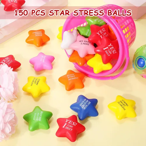 Vista 3 de Jenaai 150 bolas de estrella para el estrés, motivacional, de 2.2 pulgadas, con citas inspiradoras, mini juguete sensorial colorido para aliviar