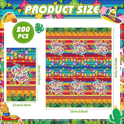Vista 3 de Yeaqee 100 servilletas Eid Mubarak Ramadán desechables de papel mexicano para fiesta de Cinco de Mayo, suministros para fiesta, taco, fiesta