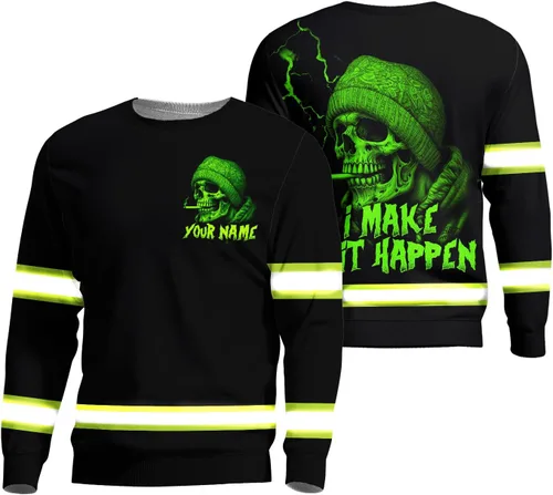 Vista 23 de Maddly Polo de alta visibilidad con diseño de calavera y bandera de Estados Unidos, ropa de trabajo patriótica con nombre personalizado