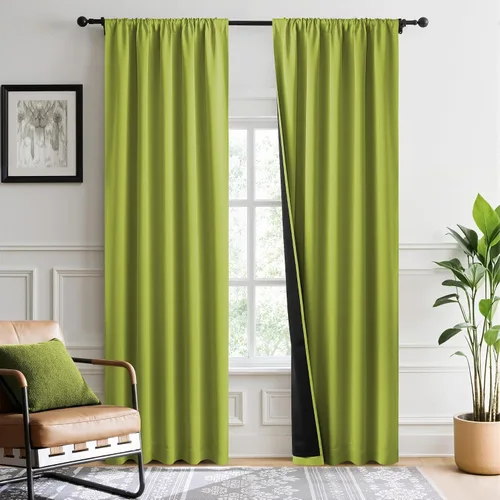 Vista 24 de NICETOWN Biscotti Beige 100% Cortinas opacas de 45" de largo para cocina, bolsillo con varilla para sótano completamente opaco, cortinas térmicas