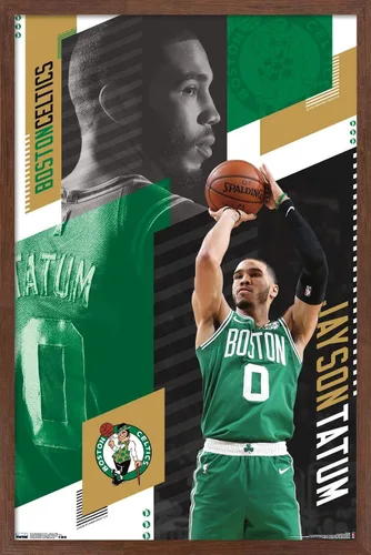 Vista 10 de Trends International NBA Boston Celtics - Póster de pared de Jayson Tatum 19, 14.725 x 22.375 pulgadas, versión enmarcada de madera de granero