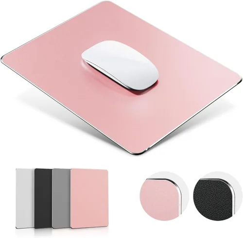 Vista 13 de Alfombrilla de ratón HONKID de aluminio metálico, delgada y dura, alfombrilla de doble cara impermeable con control rápido y preciso para laptop