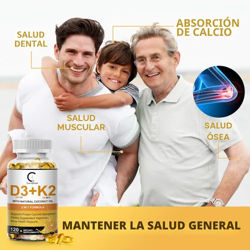 Vista 6 de Suplemento de Vitamina D3 K2 con Vitamina D3 5000 UI, 200 mcg de Vitamina K2 MK-7 y Aceite de Coco Natural, Fórmula 2-1 a Base de Plantas