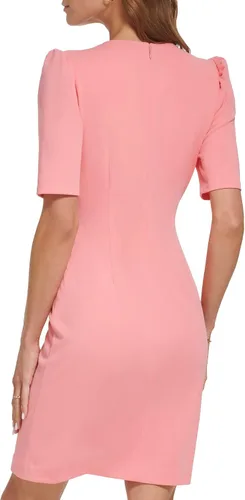 Vista 3 de DKNY Vestido con cuello en V y nudo lateral para mujer, Coral (Sunkist Coral)
