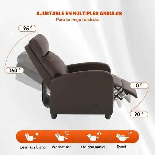 Vista 4 de BestMassage Silla reclinable con función de masaje de 2 puntos Cuero sintético marrón con soporte lumbar, empuje ajustable hacia atrás, PU