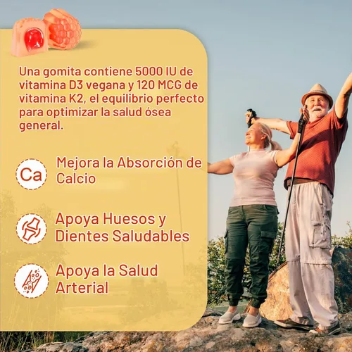 Vista 3 de Vitamina D3 5000IU+K2 (MK-7) 120mcg, Gomitas de vitamina D3 K2 amigables con GLP-1 Sugar Free with Vitamin B Complex -Methyl B12, B9, B6 Vit E &