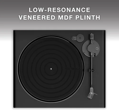 Vista 4 de Victrola Tocadiscos negros de alta resolución: aptX adaptativo, aptX HD, transmisión Bluetooth, salida RCA con cable, brazo de aluminio (negro)