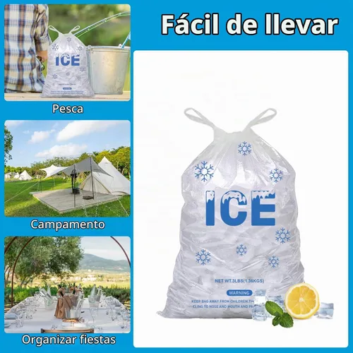 Vista 4 de 200 UNIDADES Bolsas de Hielo de Plástico con Cordón de 3 lb. 9 x 15.5 Pulgadas Bolsas de Hielo de Plástico Resistentes con Cordón de Plástico