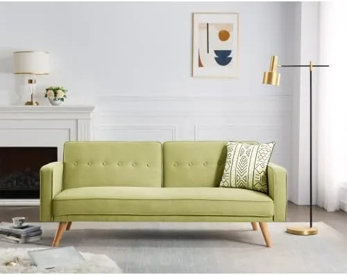 Vista 9 de anwickjeff Sofá cama tipo futón convertible, sofá cama plegable de lino moderno con respaldo dividido, respaldo ajustable, reposabrazos, marco