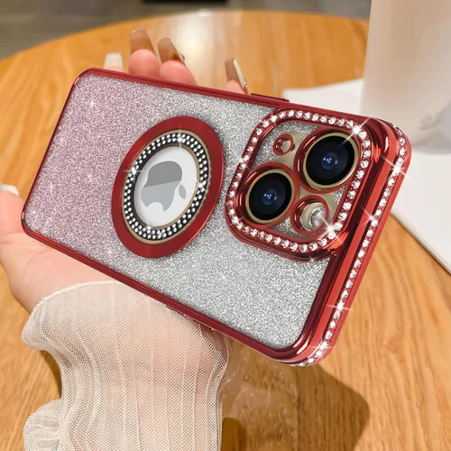 Vista 15 de Losin Funda magnética compatible con iPhone 15 Pro Max con purpurina compatible con MagSafe Funda de lujo con diamantes de imitación con logotipo
