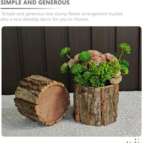 Vista 4 de Macetero de tocón de árbol, plantador de tocón de árbol, plantas de interior, 2 piezas de tocón de madera, decoración de tocón de árbol, maceta
