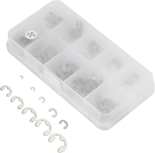 Vista 6 de Surtido de clips métricos E, kit de sujeción de anillos de retención externos sin rebabas para reparación de ejes, acero inoxidable 304, plata