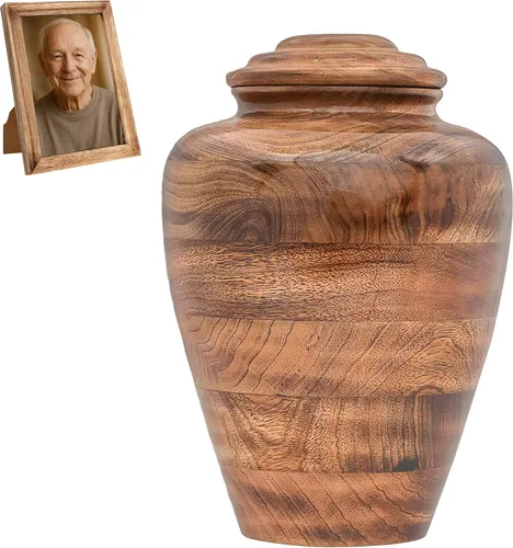 Vista 10 de Urnas de cremación de madera para cenizas humanas con marco de fotos, urna conmemorativa de madera de mango para adultos, hombres y mujeres, urna