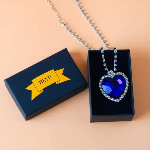 Vista 6 de HEYu jewelry Titanic - Collar en forma de corazón con dije de cristal azul real para mujer esposa