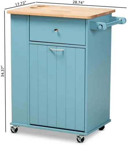 Vista 6 de Baxton Studio Liona - Carrito de almacenamiento de cocina de madera con acabado azul cielo moderno y contemporáneo