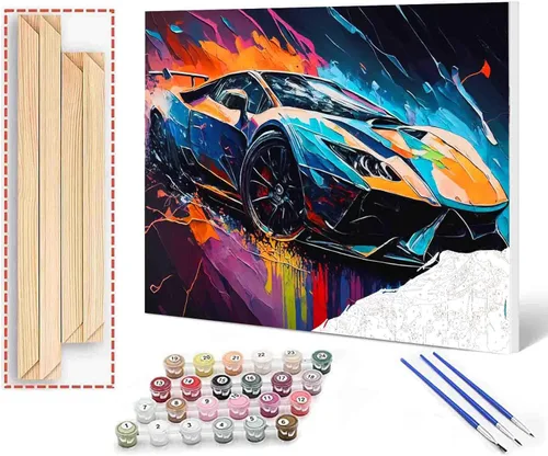 Vista 7 de Aihonmin Paquete de 6 pinturas por números para adultos, amantes de los automóviles, kit de pintura por números, sobre lienzo para principiantes