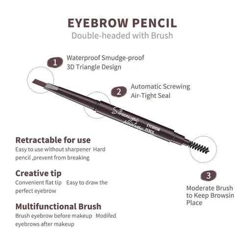 Vista 5 de 12 piezas de lápices de cejas negros impermeables para mujeres, lápiz de cejas retráctil de doble punta con cepillo, diseño de punta triangular, más