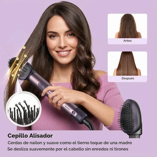 Vista 6 de Cepillo secador de pelo Cweixi 7 en 1, estilizador de aire caliente con Lavanda
