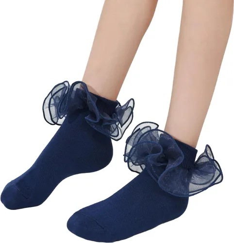 Vista 3 de Dicry Calcetines de doble encaje con volantes grandes para bebés y niños pequeños