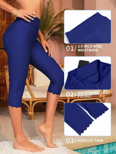 Vista 3 de ATTRACO Pantalones de natación para mujeres de cintura alta, capris de natación, pantalones cortos de natación, leggings de natación