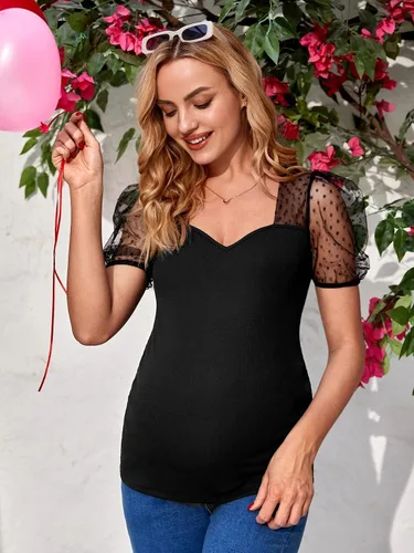 Vista 4 de Floerns Camiseta de maternidad de manga corta con cuello corazón para mujer