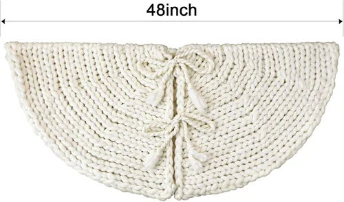 Vista 3 de Falda de árbol de Navidad de 48 pulgadas: Falda de árbol tejida gruesa para árbol de 7.5 pies, falda de árbol de crochet en crema y blanco, faldas