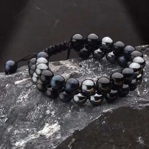 Vista 5 de Ornaland Pulsera de triple protección para hombres y mujeres, ojo de tigre, obsidiana, hematita, 0.315in, pulsera de cristal curativo, alivio