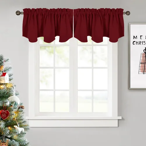 Vista 34 de NICETOWN - Cortinas con valances azul piedra para ventana de sala de estar, dormitorio, baño, 2 paneles estilo granja rústico para comedor, cortinas