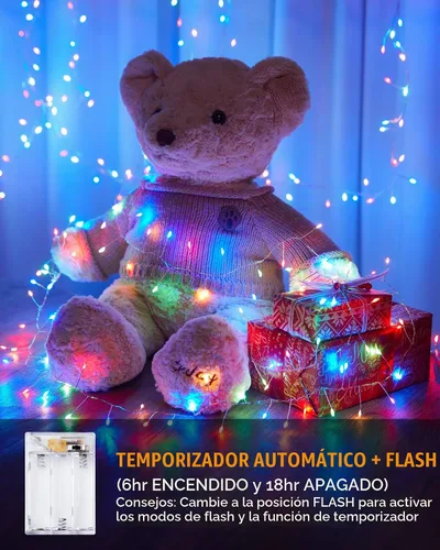 Vista 5 de Luces de Hadas a Batería, 10 Pies 120 LEDs Luces de Cadena Tipo Petardo Impermeables Cable Plateado Luces Estrelladas de Luciérnaga para Bricolaje
