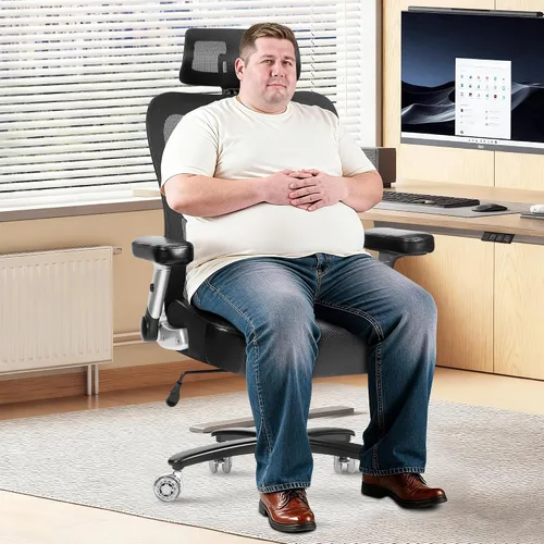 Vista 2 de Silla de oficina súper grande y alta, 700 libras, silla ejecutiva de computadora resistente con ruedas de goma, brazos abatibles 3D, silla