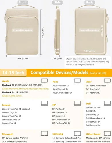 Vista 4 de HYZUO Funda para Laptop de 14-15 Pulgadas para MacBook Air 15 M4 M3 M2, MacBook Pro 15, XPS 14/15 Plus, Surface Laptop de 15", Estuche para Notebook