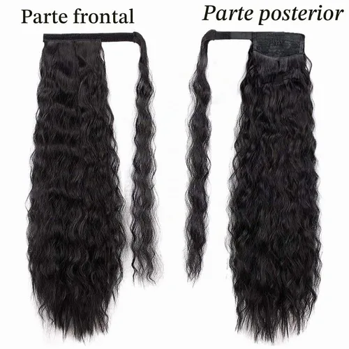 Vista 8 de Extensión de cola de caballo larga con ondas de maíz, pasta mágica, resistente al calor, ondulada, sintética, envolvente, extensión de cola