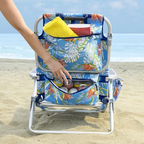 Vista 3 de Tommy Bahama Paquete de 2 Sillas de Playa Tipo Mochila de 5 Posiciones, Incluyendo Posición Completamente Plana (Floral)