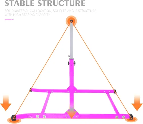 Vista 6 de Barra horizontal expandible de gimnasia de 3 a 5 pies, color rosa con mango libre, cojín para entrenamiento juvenil, atlético, niños y adultos