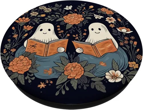 Vista 2 de Libro de lectura fantasma, retro, floral, espeluznante, ratón, libro, lindo, PopSockets, PopGrip estándar