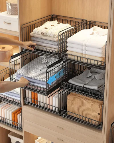 Vista 9 de 3 Pack Sliding Stackable Closet Organizer Storage Basket,Black
